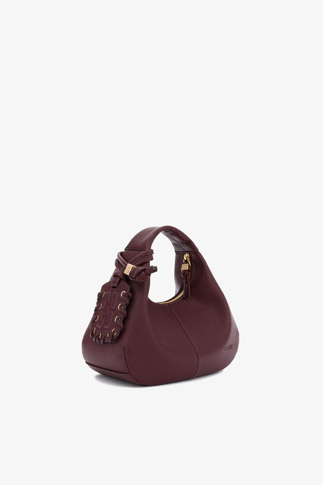Mini Hobo Bag in Grained Burgundy, Port Royale