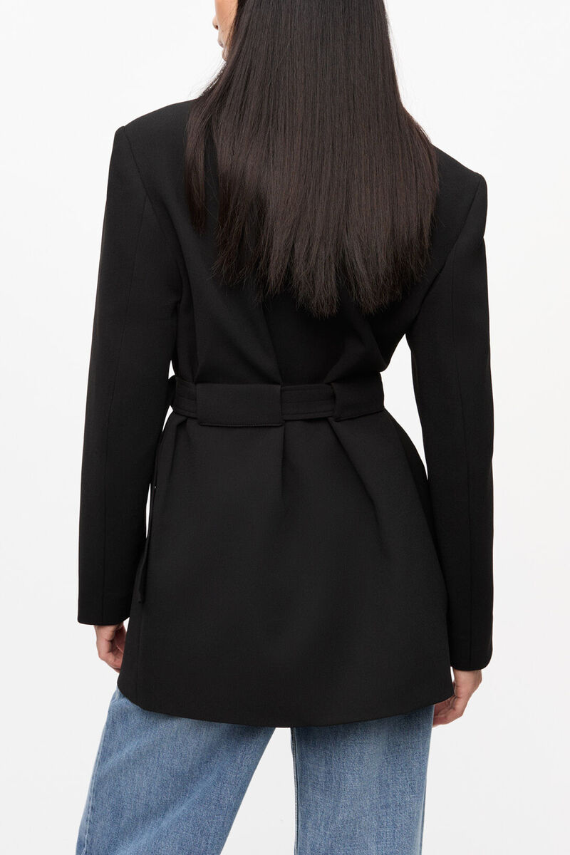 Black Bonded Crepe Blazer, Recycled Polyester, in colour Black - 2 - GANNI