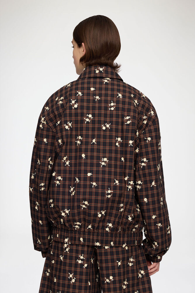 Bomberjacke mit Blumenkaromuster, Cappuccino