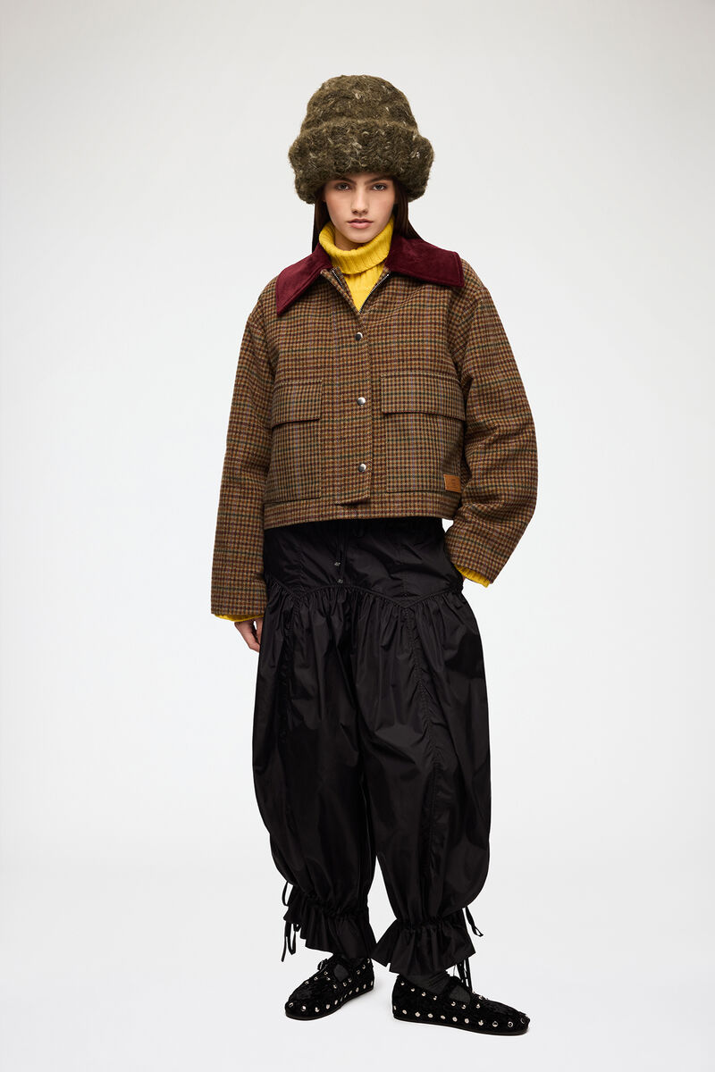 Jacke aus kariertem Twill, Recycled Wool, in colour Multicolour - 2 - GANNI