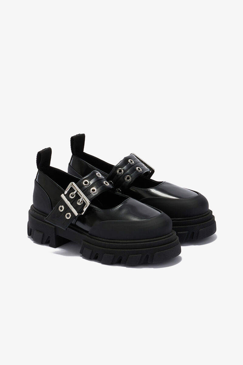 Cleated Ballerina in Black, Recycled Polyester, in colour Black - 2 - GANNI