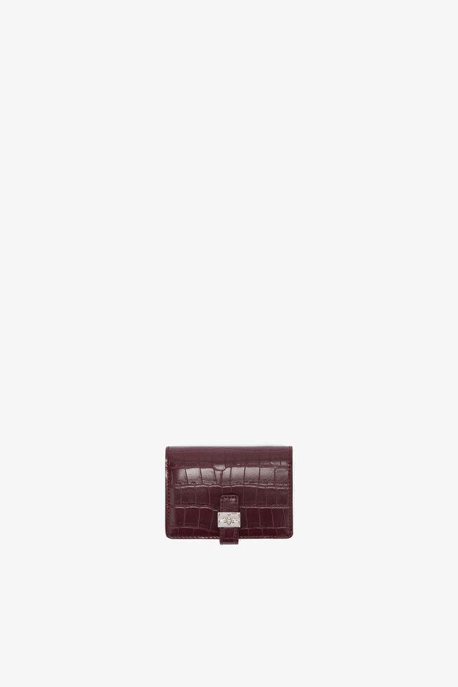 Sue Slim Wallet with Flap in Burgundy Croco, Burgundy