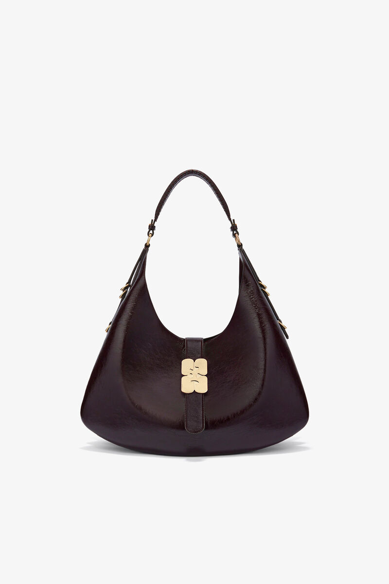 Large Kat Bag in Brown Shine, Polyester, in colour Demitasse - 1 - GANNI
