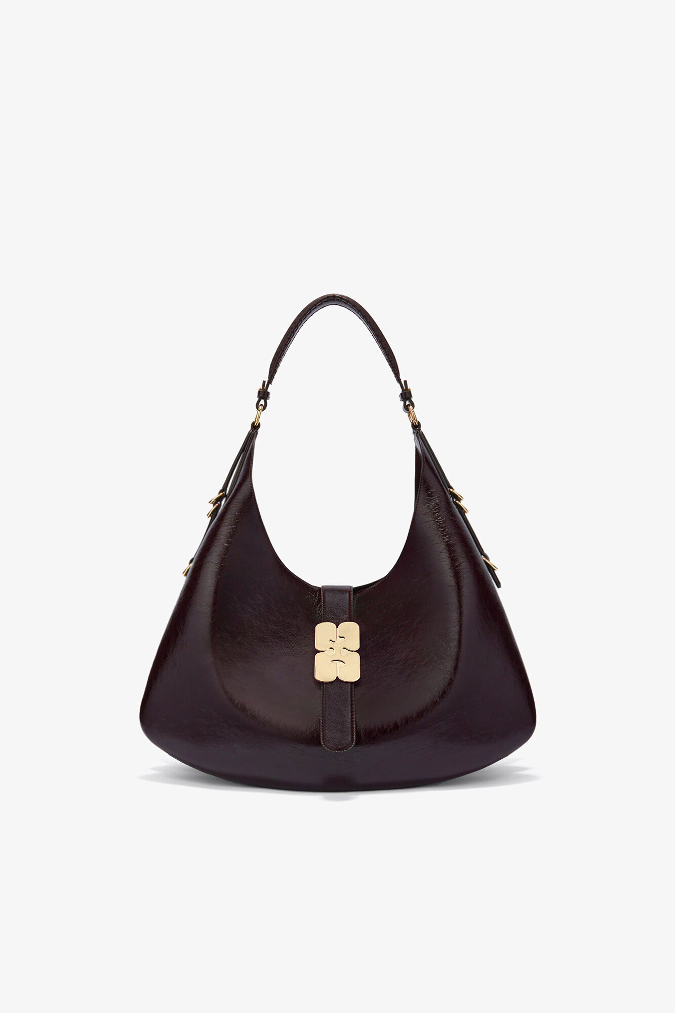 Large Kat Bag in Brown Shine, Polyester, in colour Demitasse - 1 - GANNI