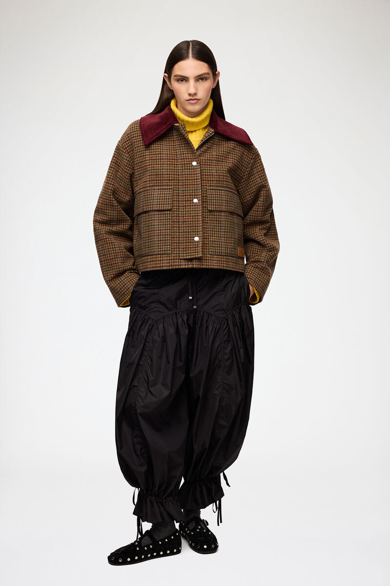 Jacke aus kariertem Twill, Recycled Wool, in colour Multicolour - 4 - GANNI