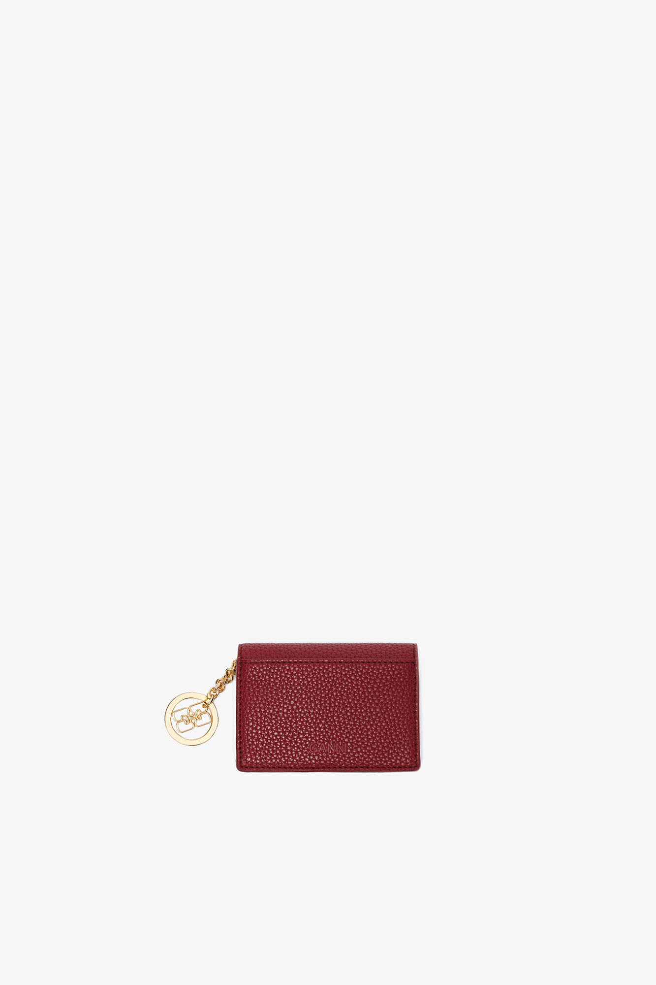 Bou Card Holder with Flap in Grained Red, Recycled Polyester, in colour Red Dahlia - 2 - GANNI
