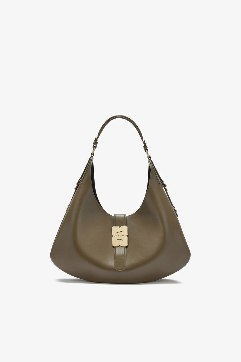 Große Kat Tasche in Grün, Recycled Leather, in colour Military Olive - 1 - GANNI
