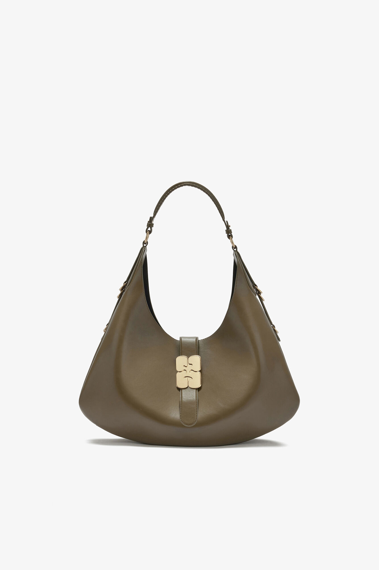 Große Kat Tasche in Grün, Recycled Leather, in colour Military Olive - 1 - GANNI