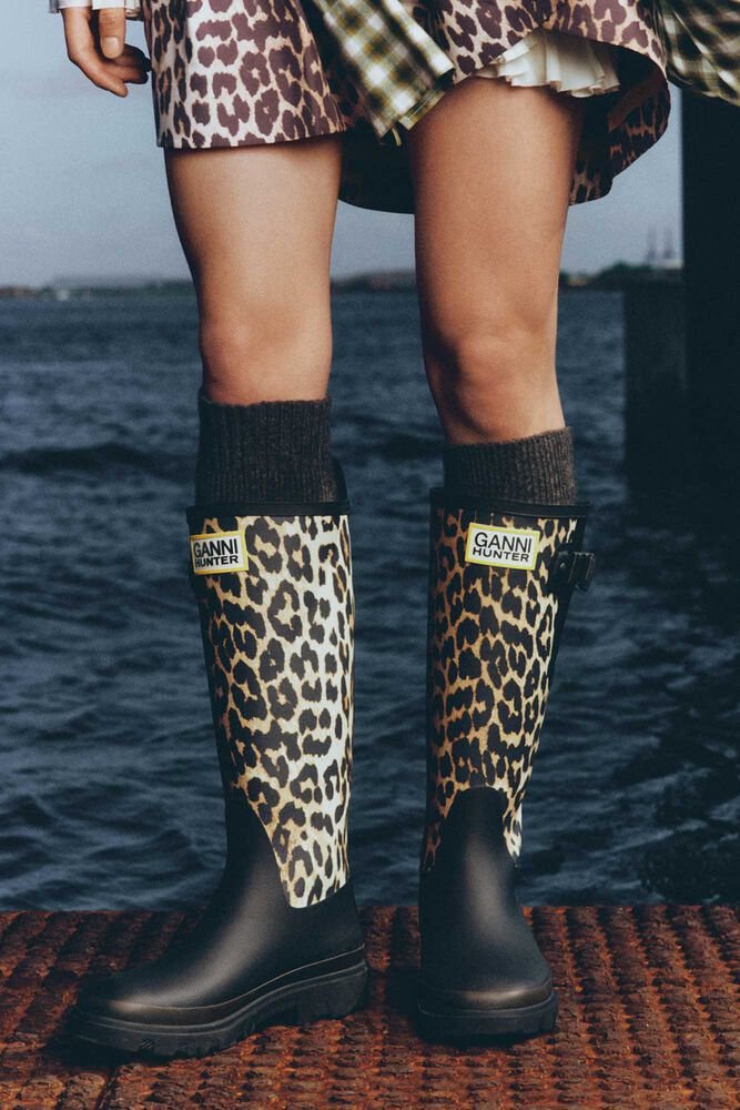 Downpour høje støvler i leopard, Almond Milk