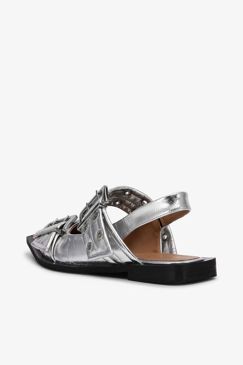 Feminine ballerinaer med spænde i sølvfarvede, Recycled Polyester, in colour Silver - 3 - GANNI