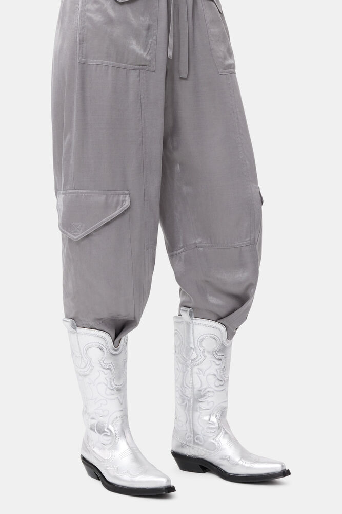 Silver Mid Shaft Embroidered Western Boots, Silver