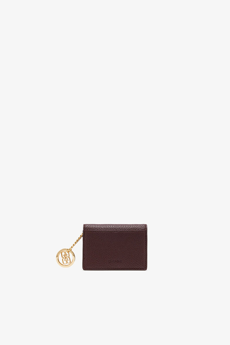 Bou Card Holder with Flap in Grained Brown, Recycled Polyester, in colour Chicory Coffee - 2 - GANNI