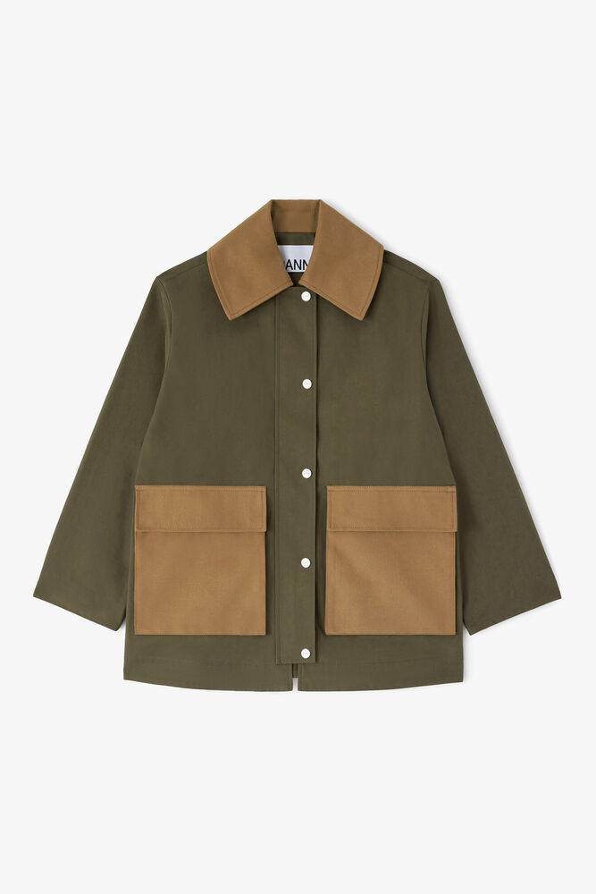 Jacket in Green Canvas, Military Olive