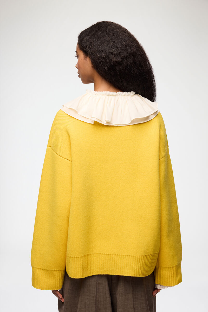 Gulstickad tröja, Wool, in colour Lemon - 3 - GANNI