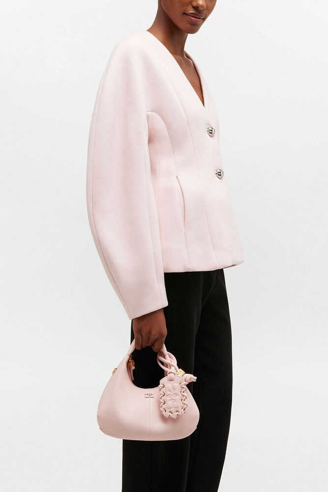Mini Hobo Bag in Grained, Chalk Pink