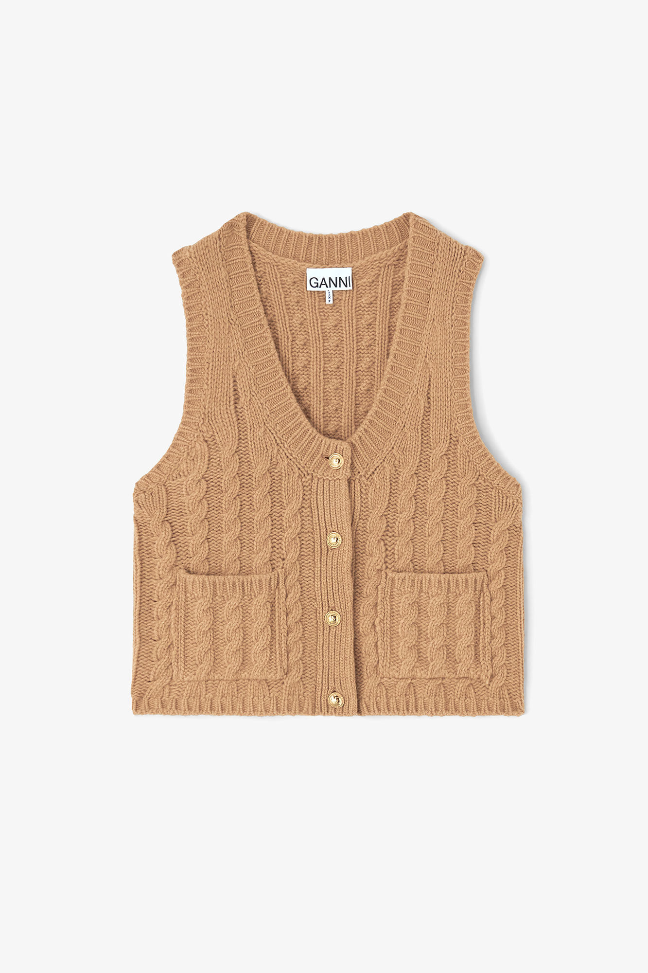 Knit Vest in Cable Wool, Wool, in colour Incense - 1 - GANNI