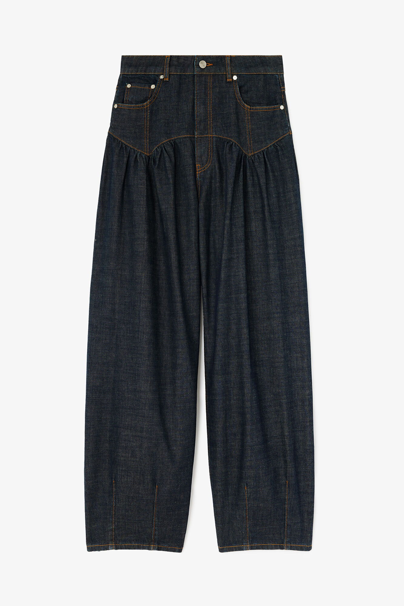 Corset Jeans in Textured Slub Denim, Recycled Cotton, in colour Rinse - 1 - GANNI