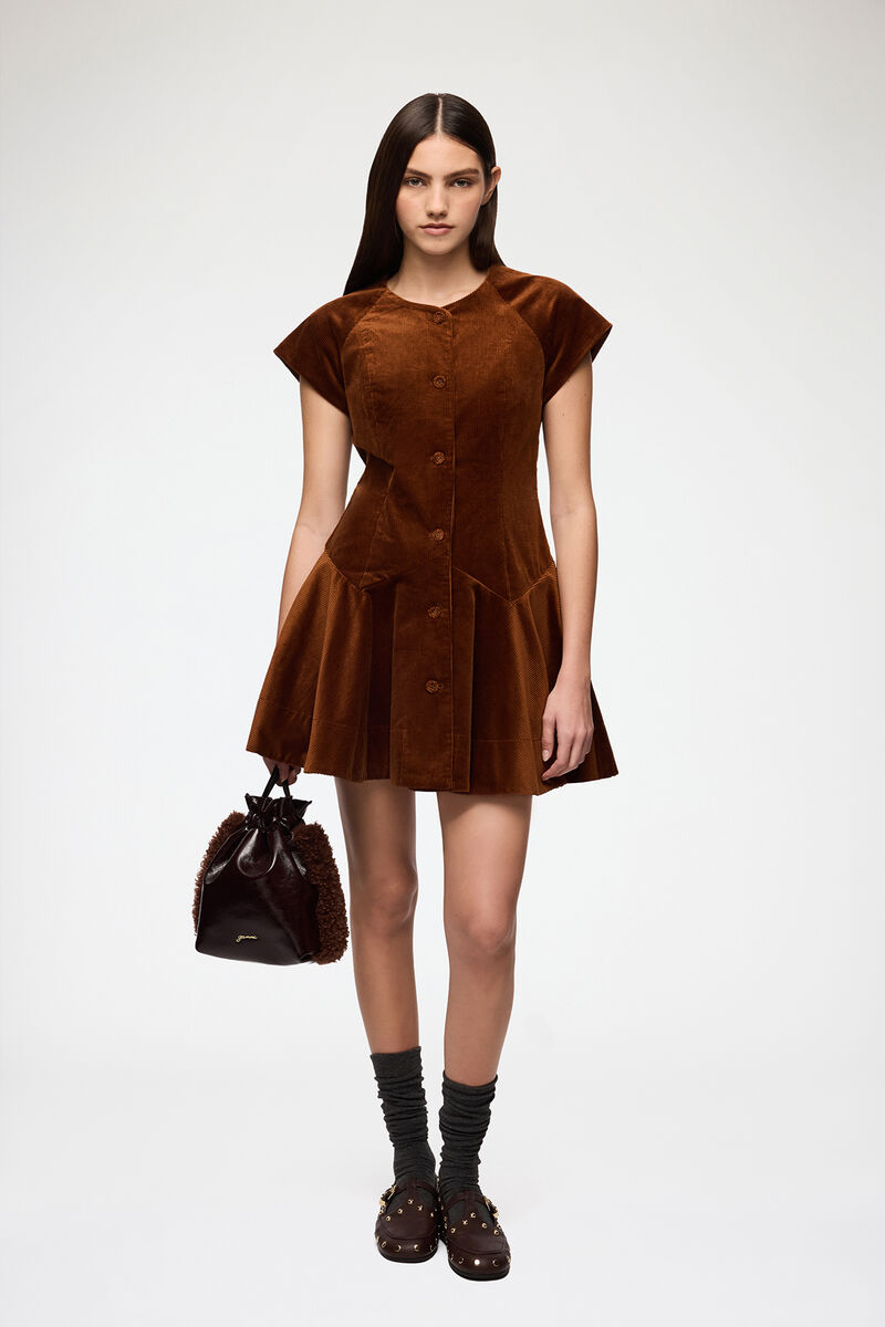 Kleid aus braunem Cord, Organic Cotton, in colour Tortoise Shell - 1 - GANNI