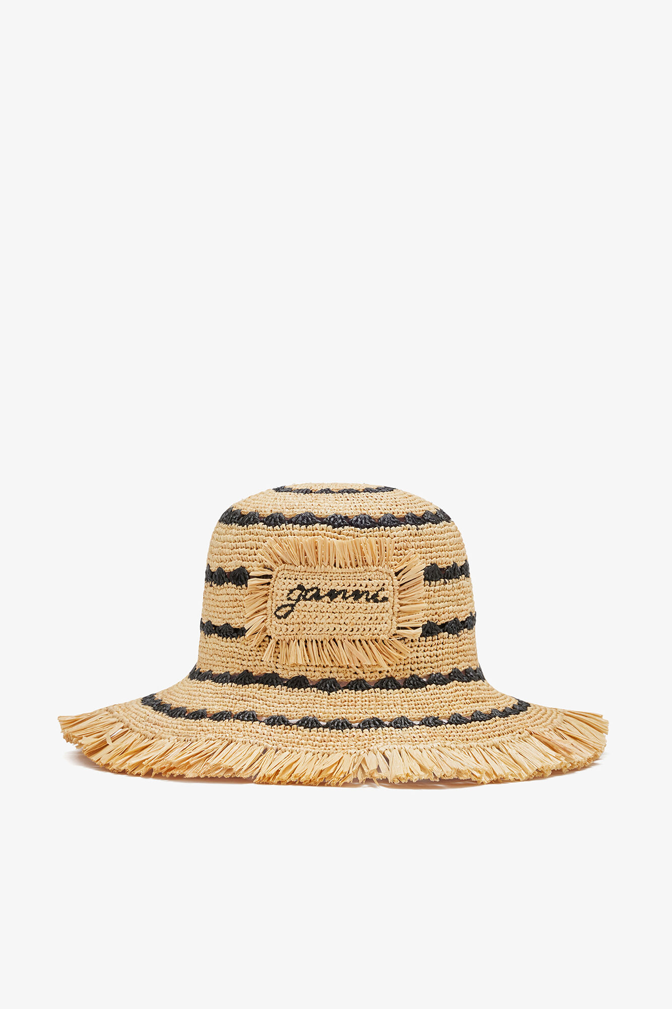 Bucket Hat in Striped Raffia, Polypropylene, in colour Multicolour - 1 - GANNI