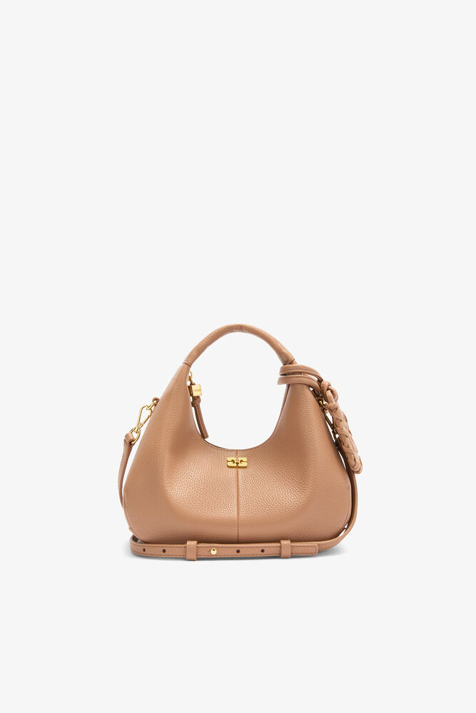 Mini Hobo Bag in Grained Brown, Tawny Birch
