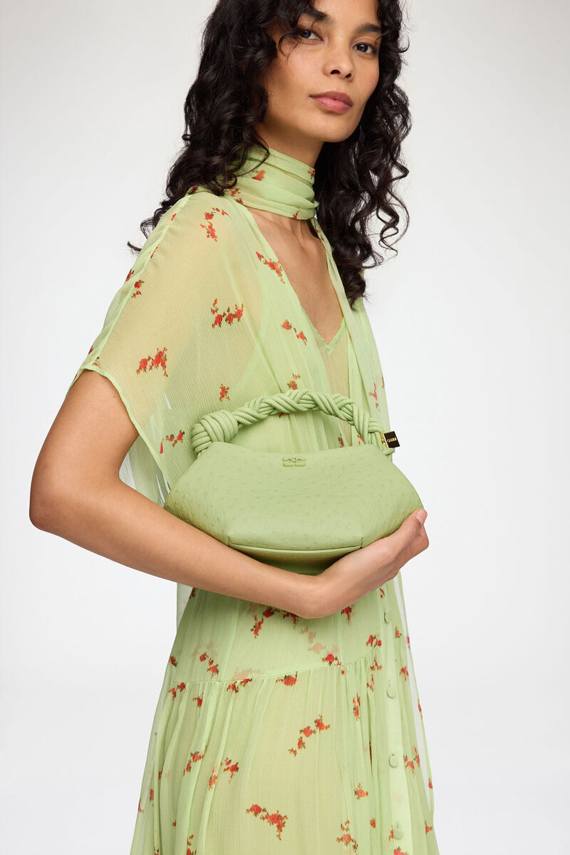 Mini Bou taske i grøn ostrich, Recycled Polyester, in colour Lily Green - 1 - GANNI