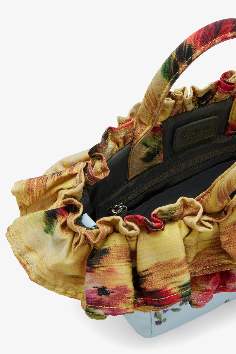 Mini tote taske i print, Recycled Polyamide, in colour Iced Aqua - 3 - GANNI