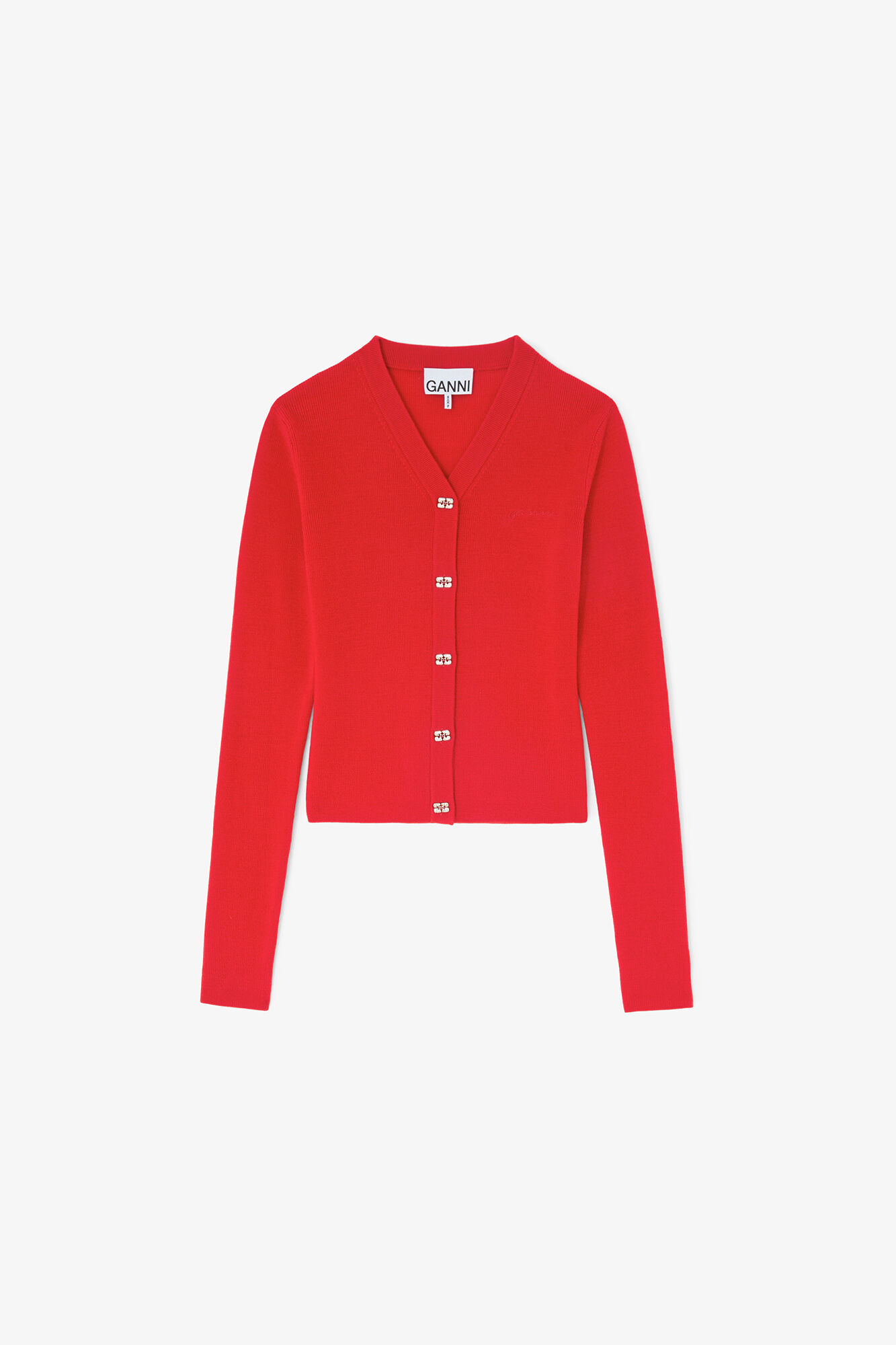 Cardigan in Red Merino, Wool, in colour Goji Berry - 1 - GANNI