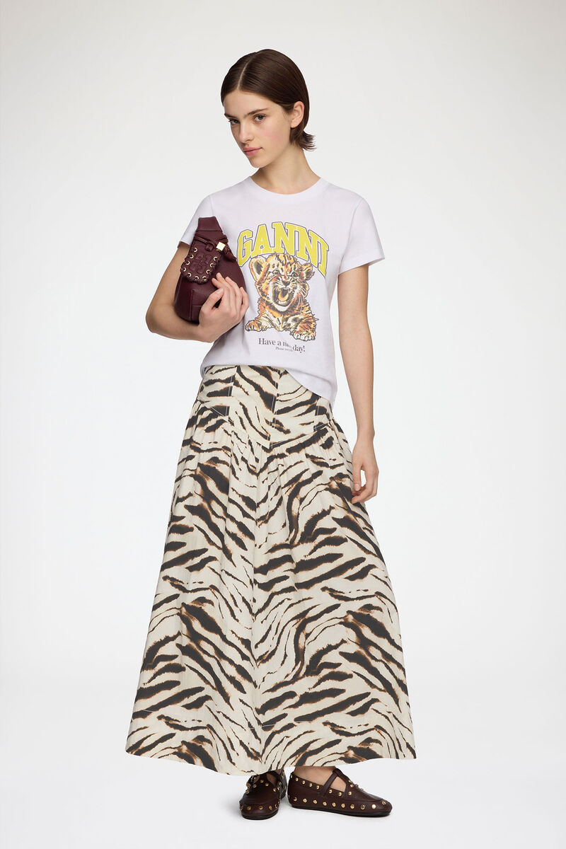 Skirt in Zebra Cotton, Organic Cotton, in colour Egret - 1 - GANNI