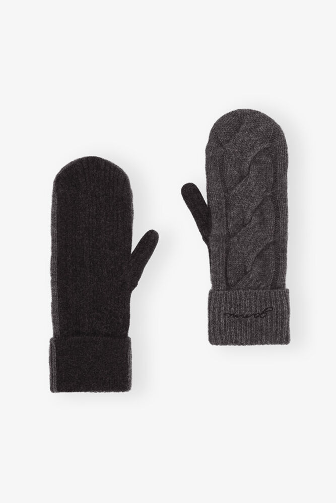 Grey and Black Cashmere Mix Mittens, Phantom