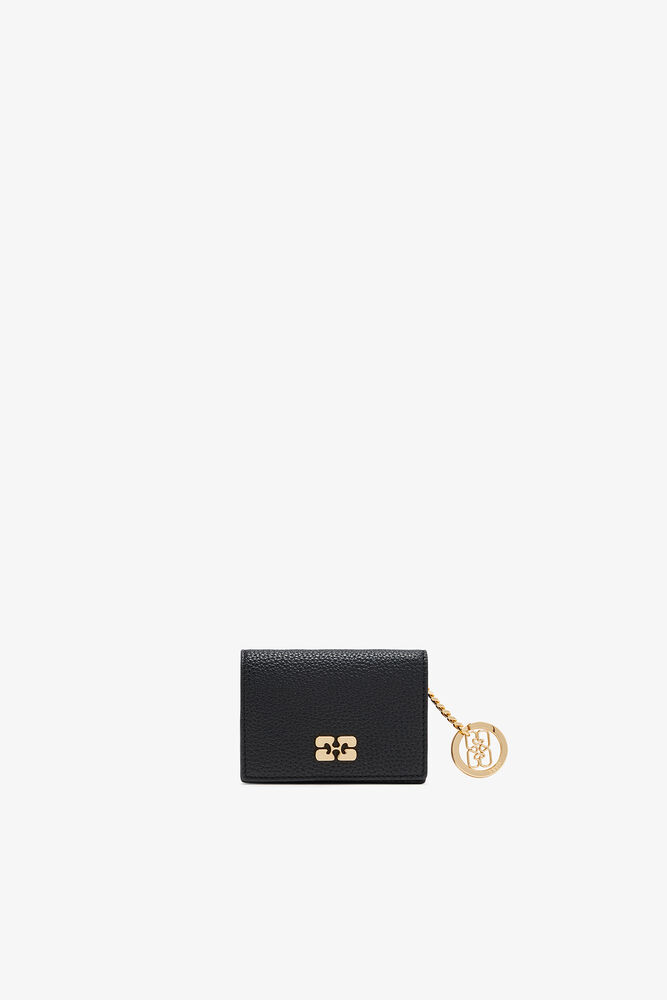 Bou Kartenetui mit Klappe in genarbtem Schwarz mit goldenen Details, Black