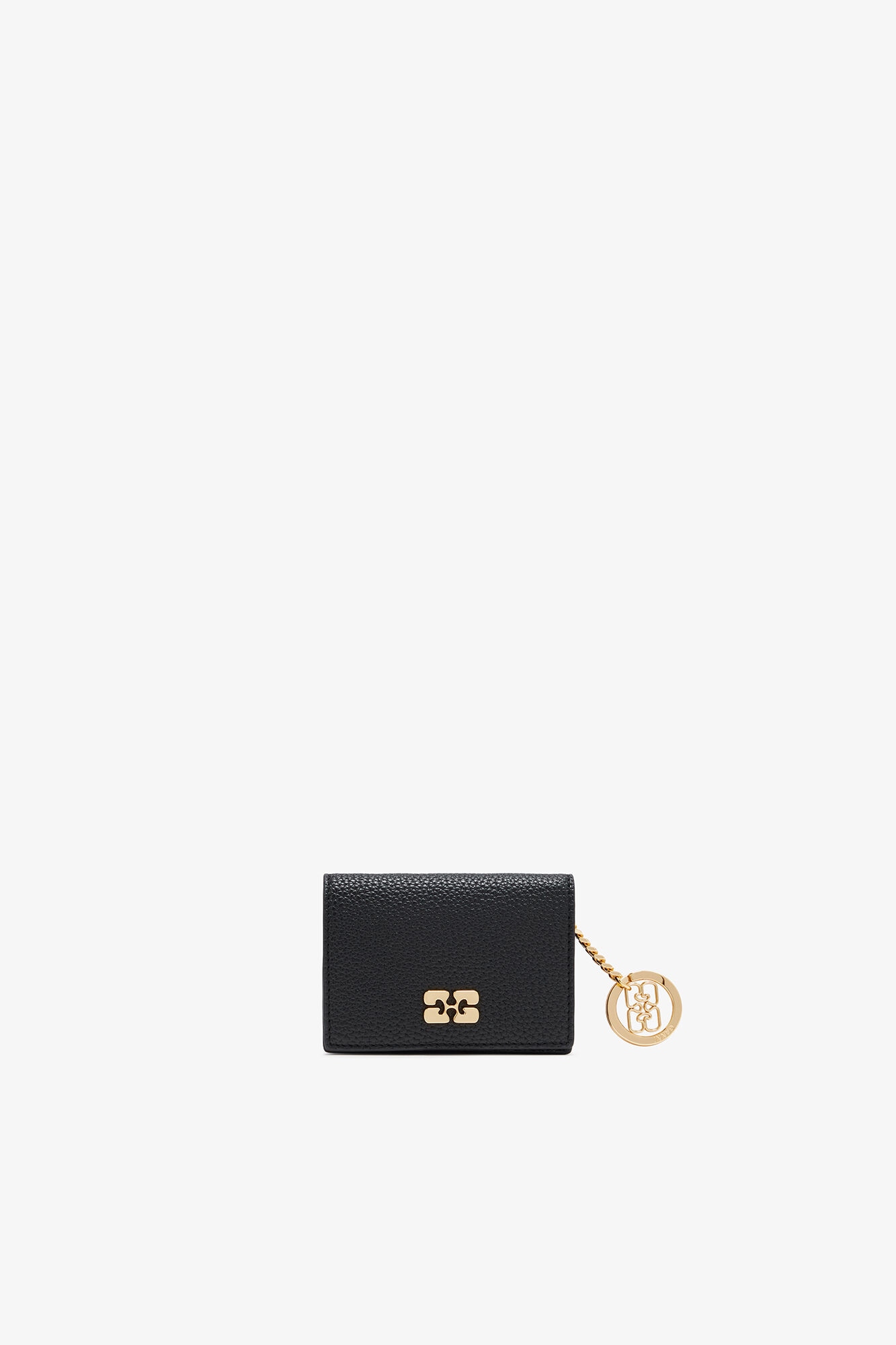 Bou Card Holder with Flap in Grained Black, Recycled Polyester, in colour Black - 1 - GANNI