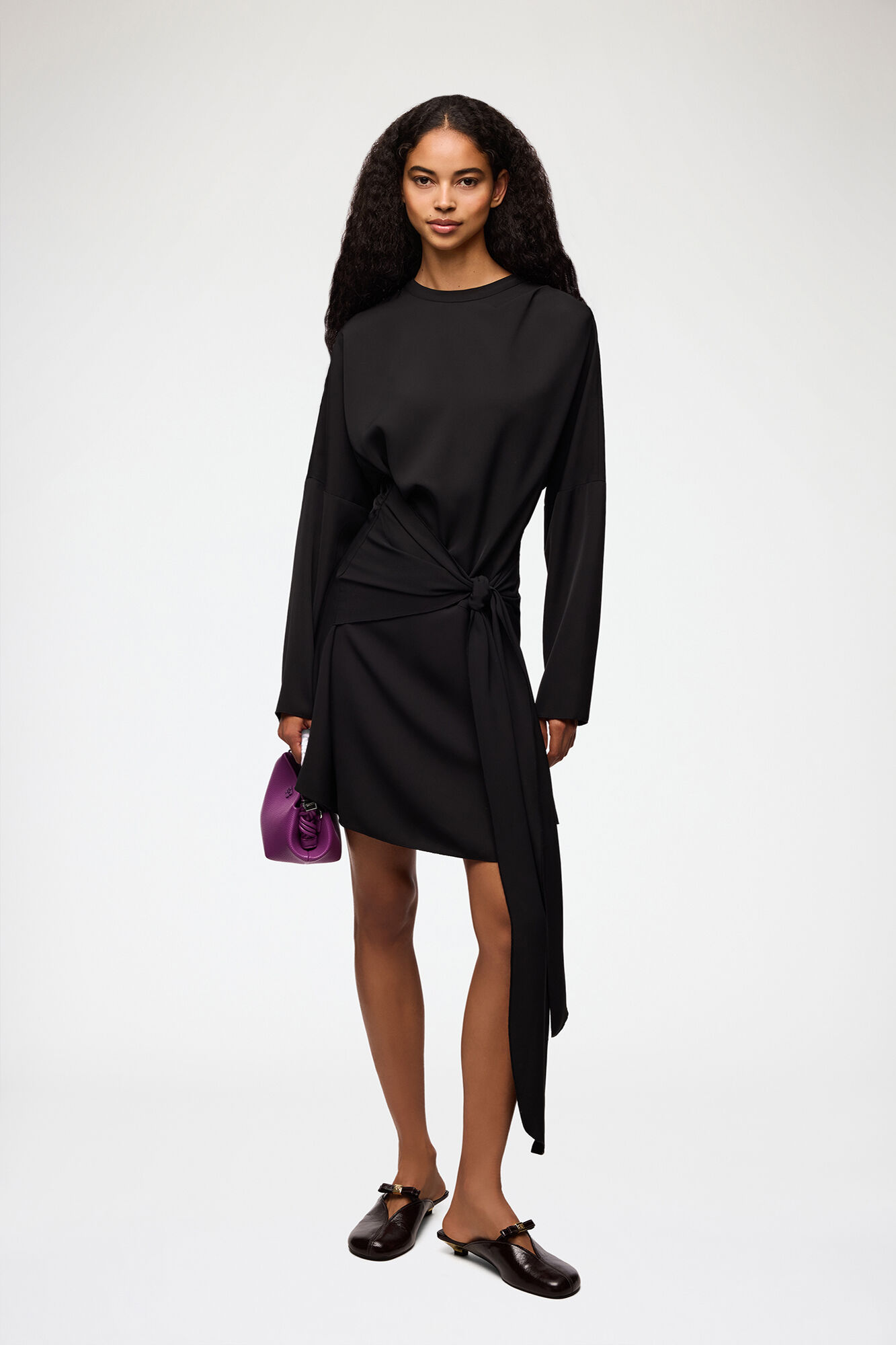 Dress in Black Crepe, Recycled Polyester, in colour Black - 1 - GANNI