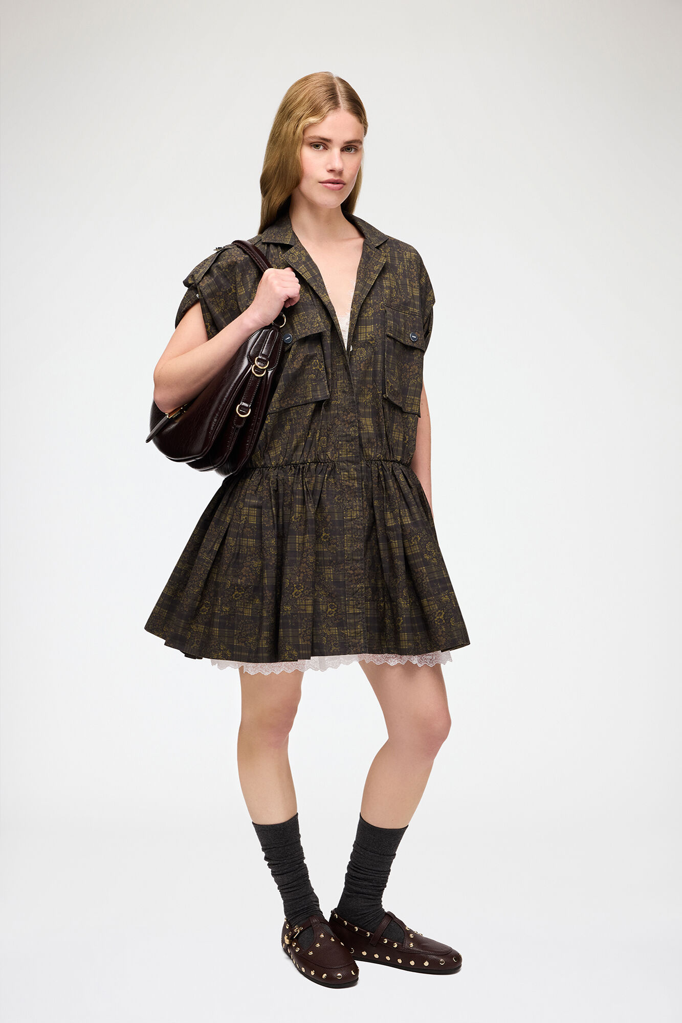 Dress in Printed Cotton, Organic Cotton, in colour Gothic Olive - 1 - GANNI