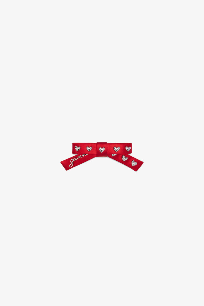 Red Eyelet Bow Barrette, Mars Red