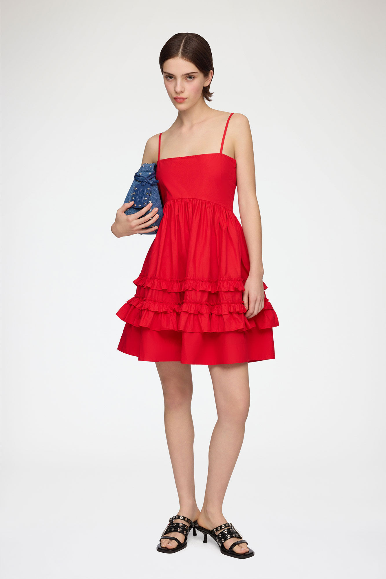 Dress in Red Cotton, Organic Cotton, in colour Racing Red - 1 - GANNI