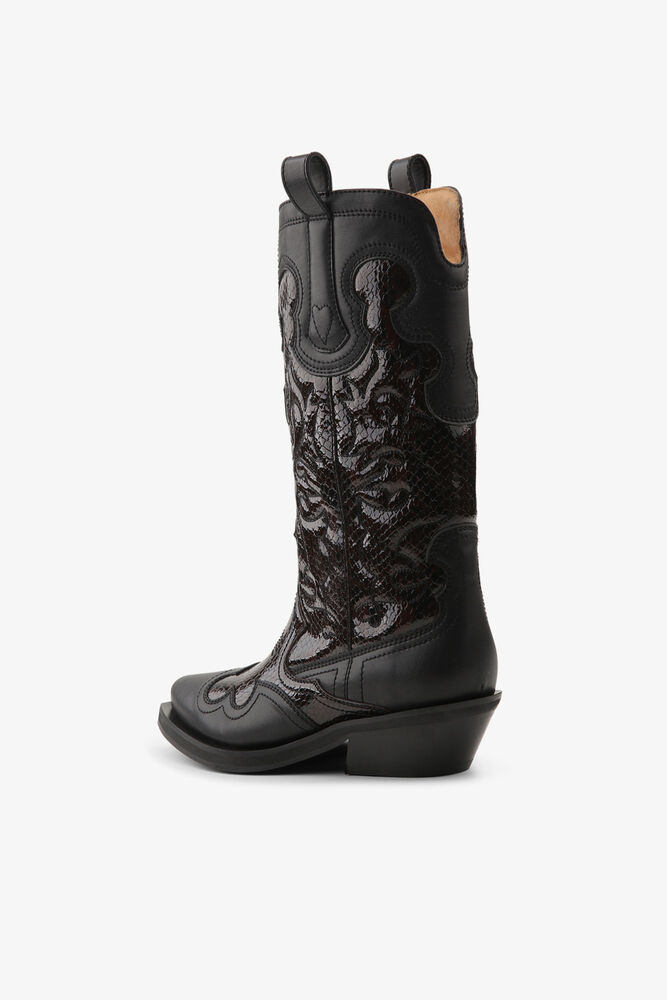 Mid Shaft Embroidered Western Boots in Burgundy, Black/Dark Burgundy