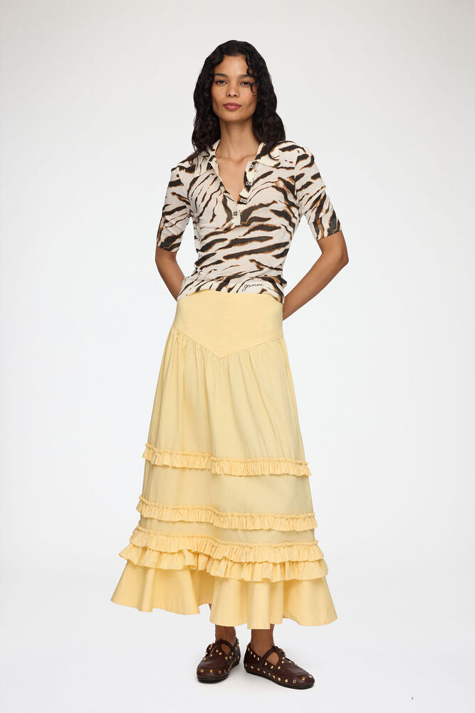 Skirt in Yellow Cotton, Italian Straw