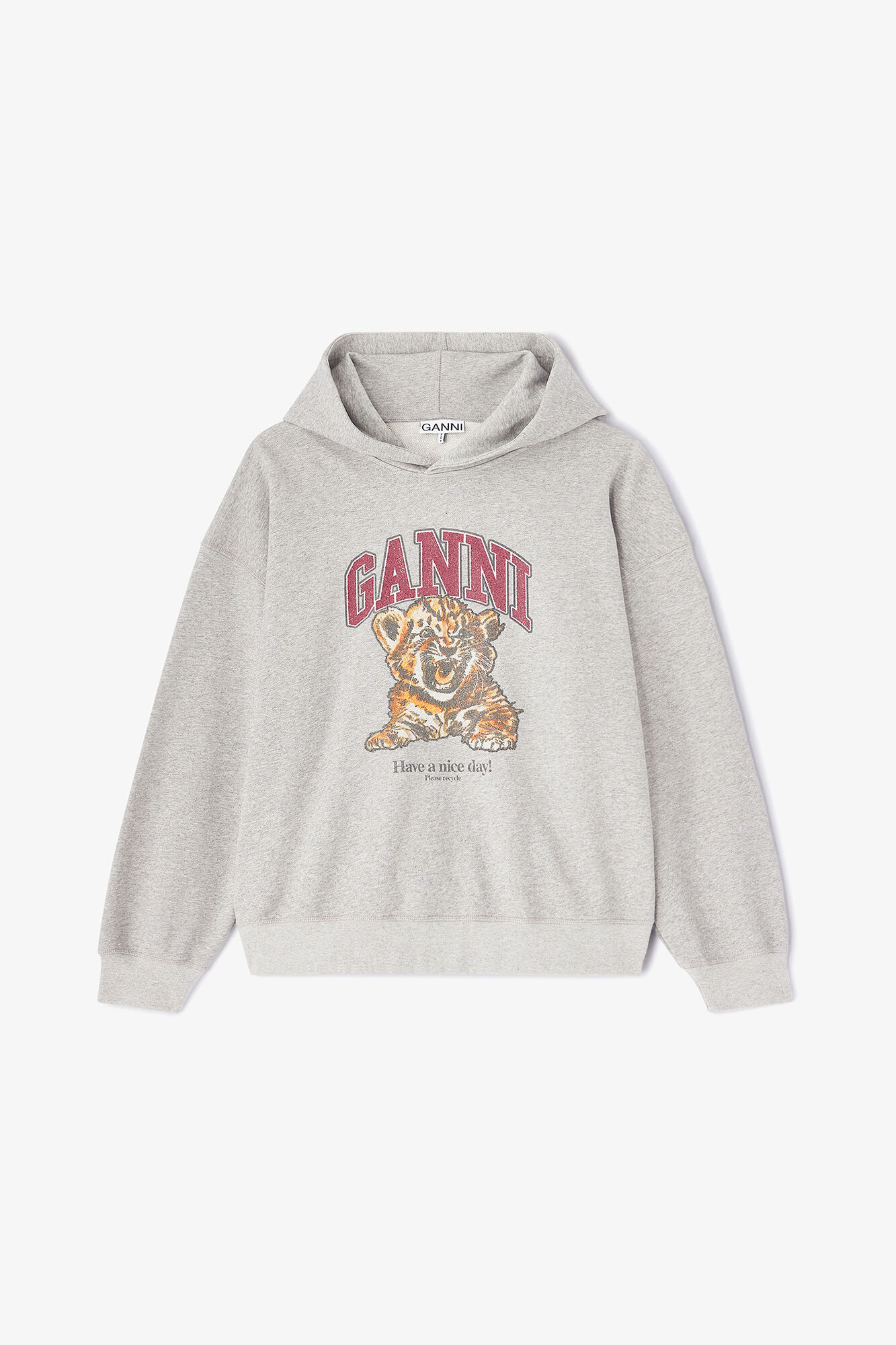 Hoodie in Grey Tiger, Organic Cotton, in colour Paloma - 1 - GANNI