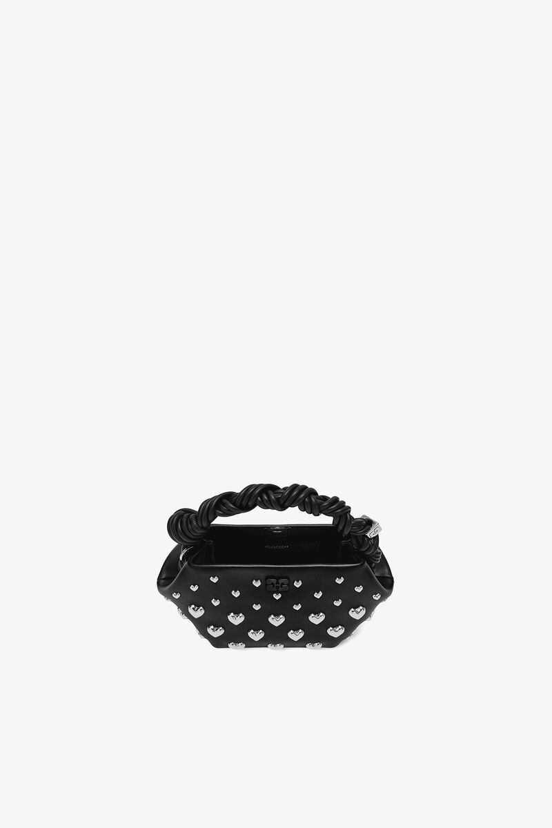 Mini Bou Bag with Heart Studs in Black, Recycled Leather, in colour Black - 3 - GANNI