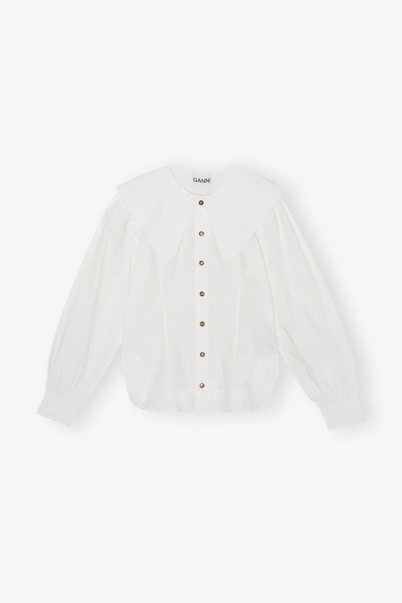 White Frill Collar Poplin Skjorte, Cotton, in colour Bright White - 1 - GANNI