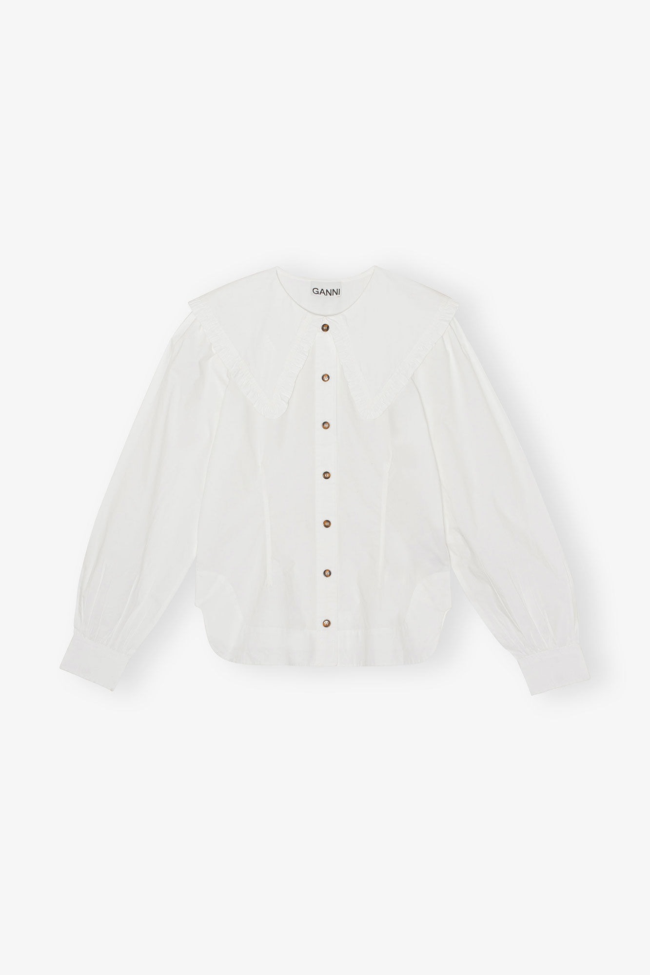White Frill Collar Poplin Skjorte, Cotton, in colour Bright White - 1 - GANNI
