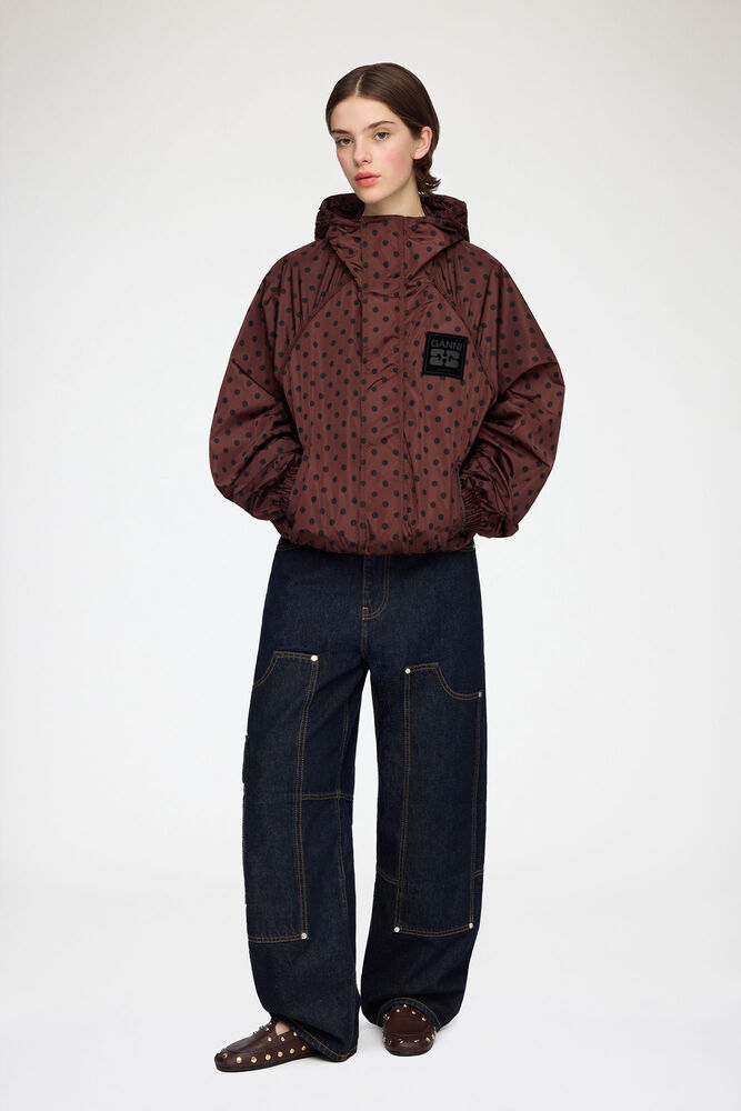 Jacket in Printed Nylon, Chicory Coffee