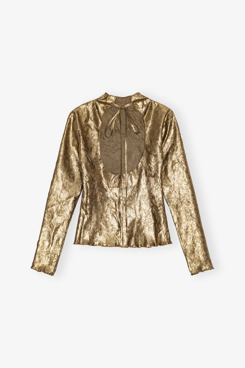 Gold Long-sleeve Blouse, Recycled Polyester, in colour Gold - 2 - GANNI