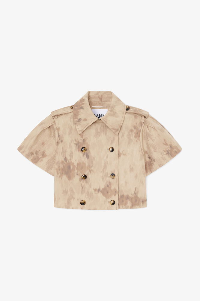 Jacket in Printed Cotton, Warm Sand