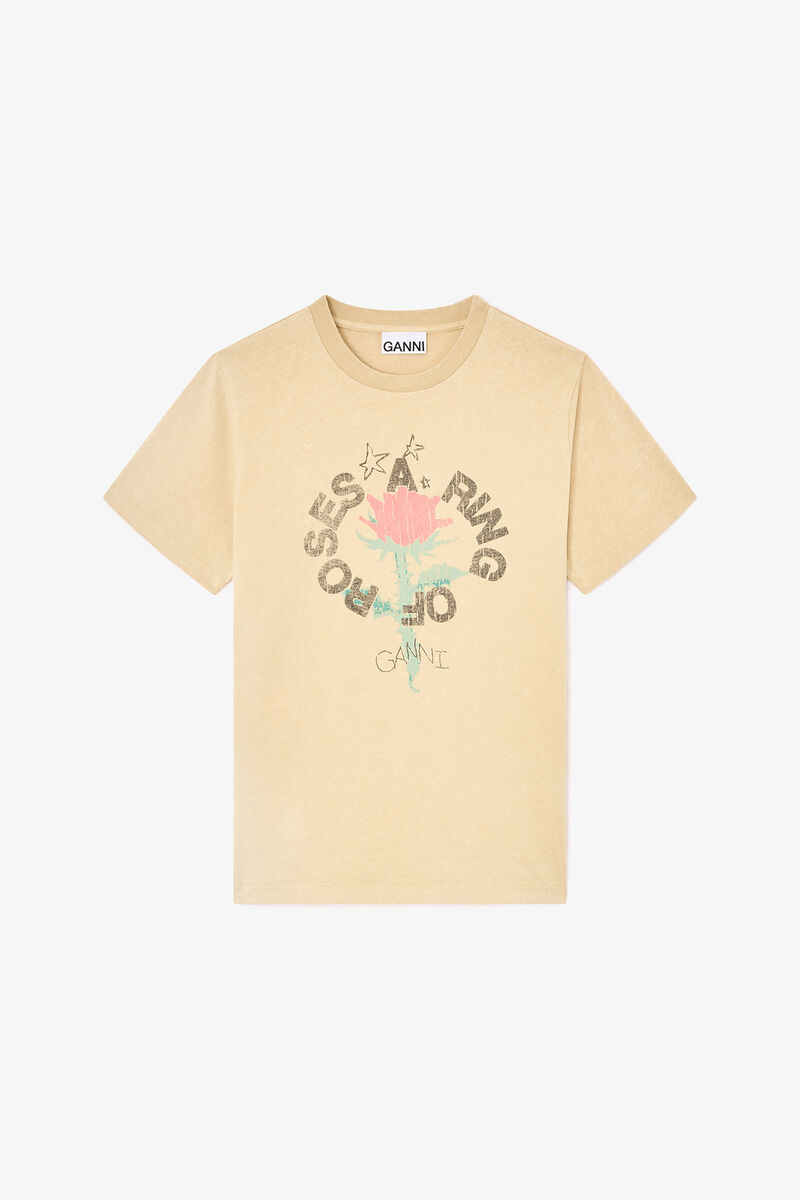 T-shirt with Rose, Recycled Cotton, in colour Safari - 1 - GANNI