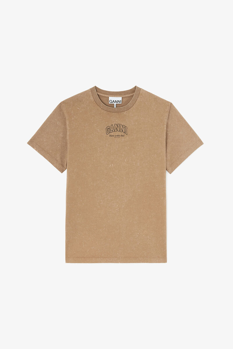 Essentials T-shirts with Washed Effect, Organic Cotton, in colour Coca Mocha - 1 - GANNI