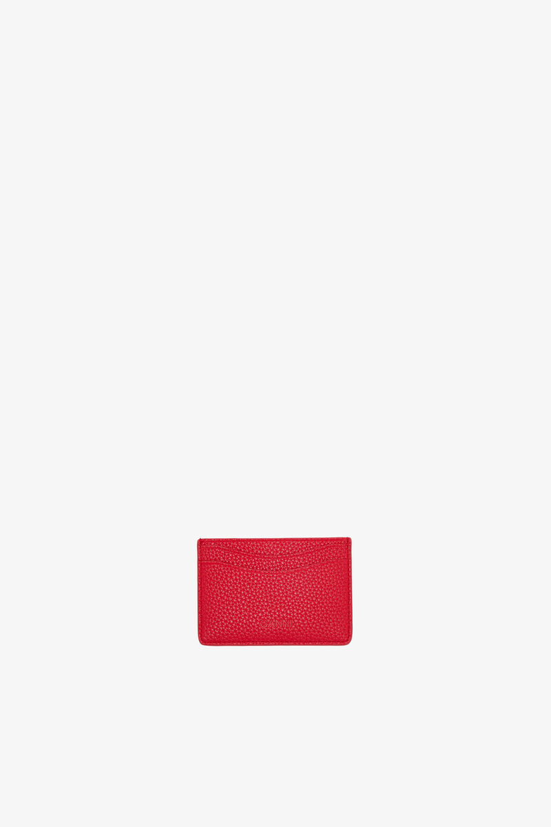 Bou Card Holder in Grained Red, Recycled Polyester, in colour Goji Berry - 2 - GANNI