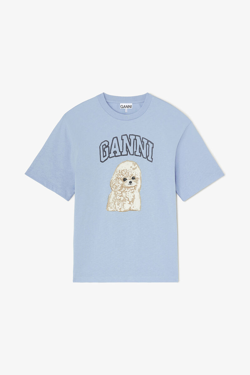 T-shirt with Poodle, Organic Cotton, in colour Soft Chambray - 1 - GANNI