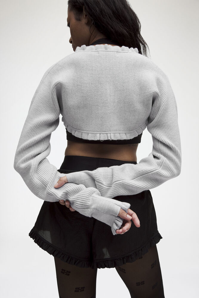 Merino Wool-Blend Bolero, Heathered Core Ultra Light Grey