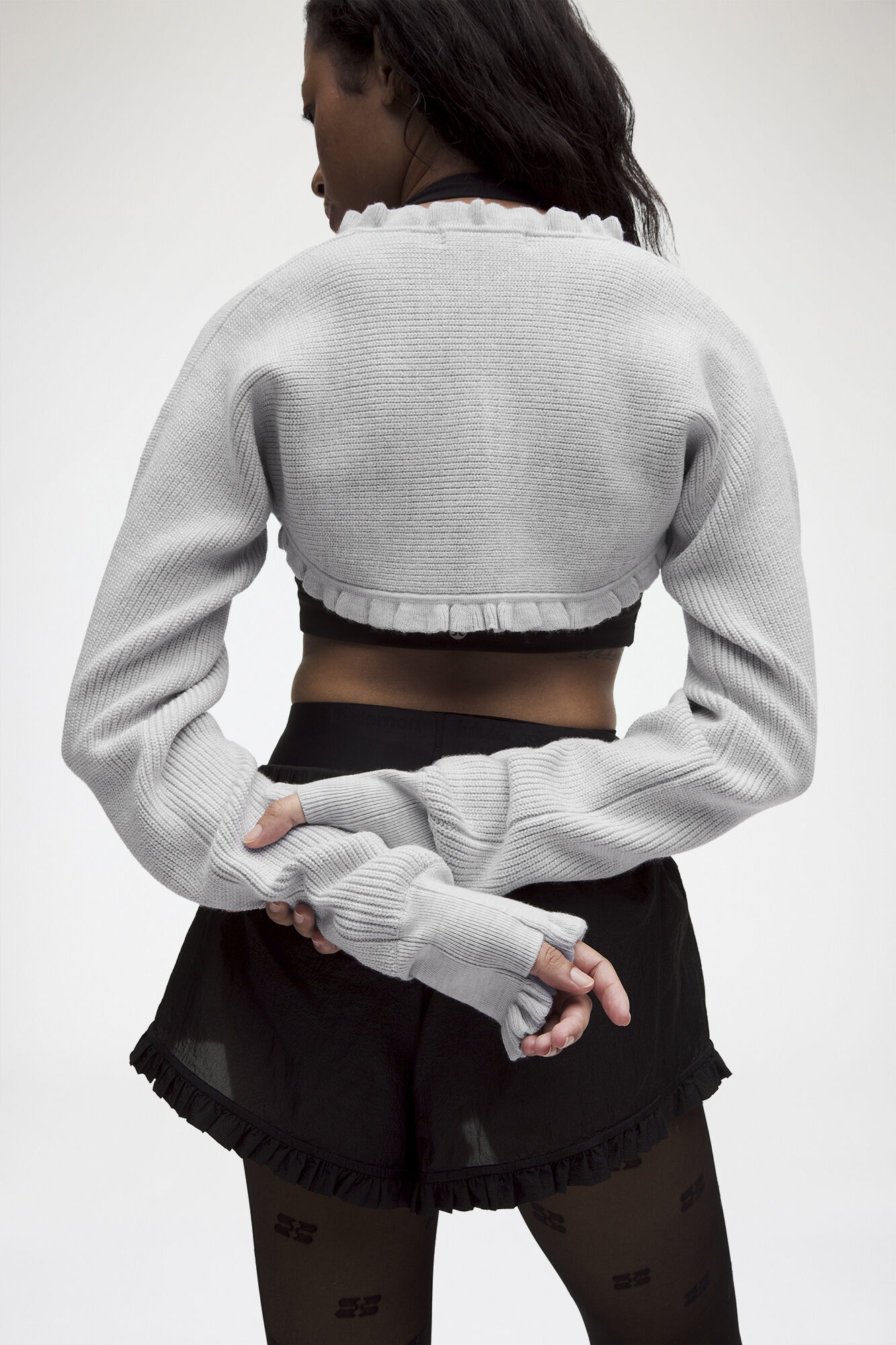 Merino Wool-Blend Bolero, Wool, in colour Heathered Core Ultra Light Grey - 5 - GANNI